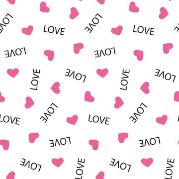 Simple romantic seamless pattern for valentine's day, pink heart and love tex Illustrazione stock