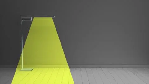 Simple room interior render with modern lamp and fake light on wall 3d render Stock-Fotos