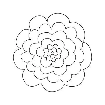 Simple rose flower head, top view, doodle style flat vector outline for coloring Illustrazione stock