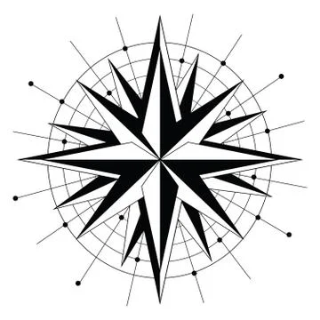 Simple Rose wind directions icon in black and white in geometric style Stock Illustration