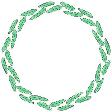 Simple round frame made of leaves. Twigs with foliage in a circle. Vector. Illustrazione stock