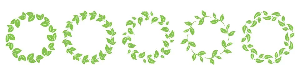 Simple round frames of young green leaves set Stock Illustration