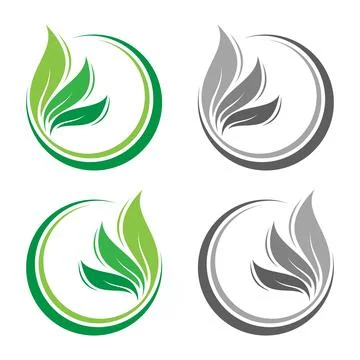 Simple, round green leaf vector symbols on the white background Stock Illustration