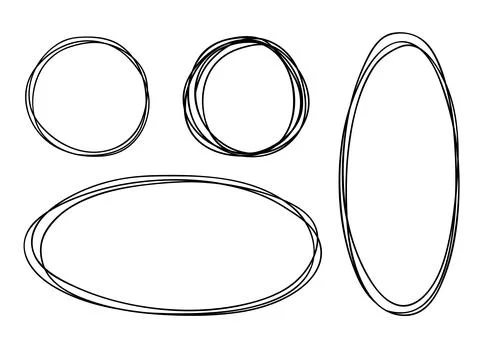 Simple round oval vector frames in doodle style. Black outline on a white イラスト素材