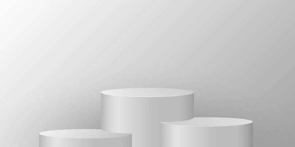 Simple round pedestal on a light background. Cylindrical podium for display o Stock Illustration