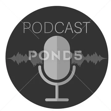 Simple round podcast icon or symbol with recording microphone Stock Illustration