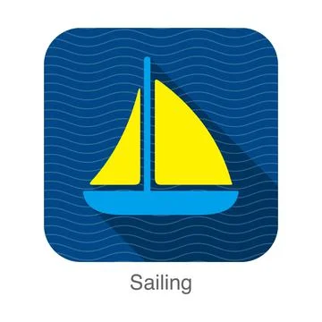 Simple sailing flat icon on the sea, vector Stock Illustration