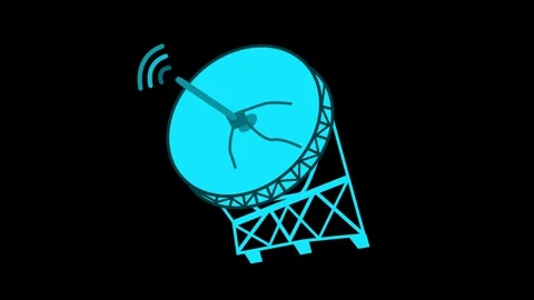 Simple satellite dish antenna icon with signal waves shown as a line drawin.. Vídeo Stock 337079829