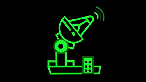 Simple satellite dish communication antenna with signal waves animation Vidéo 337079799
