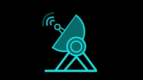 Simple satellite dish icon with signal waves animation on a black backgroun.. Stock Footage 337079673
