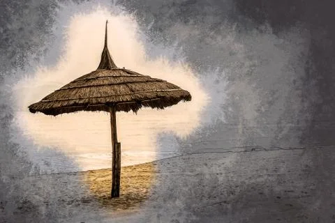 Simple scene with straw umbrella Illustrazione stock