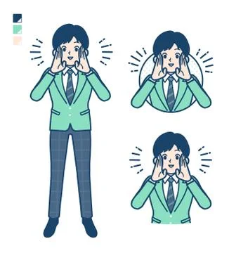 Simple school boy Green Blazer Calling-out-loud Stock Illustration
