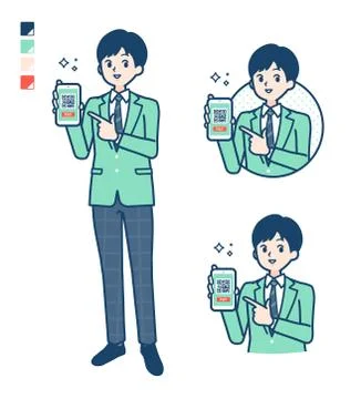 Simple school boy Green Blazer cashless-recommend Stock Illustration