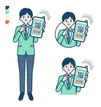 Simple school boy Green Blazer cashless-zoom-up 스톡 일러스트