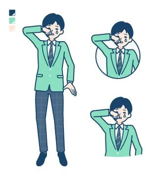 Simple school boy Green Blazer cry Illustrazione stock