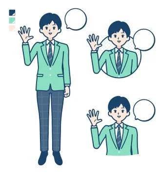 Simple school boy Green Blazer Greeting Stock Illustration
