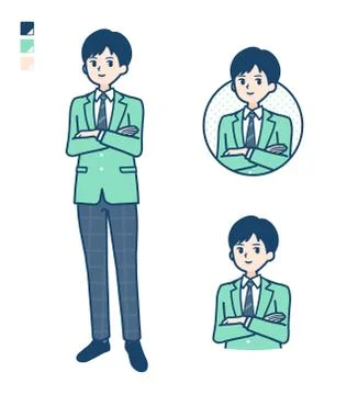 Simple school boy Green Blazer relax-pose Illustrazione stock