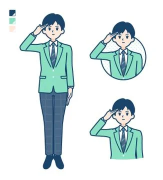 Simple school boy Green Blazer salute Illustrazione stock