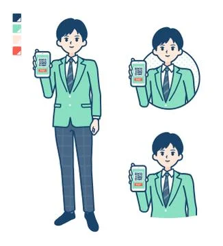 Simple school boy Green Blazer Smartphone-cashless 스톡 일러스트