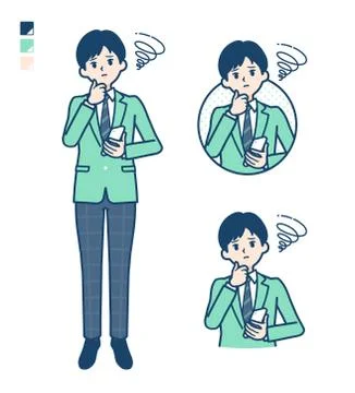Simple school boy Green Blazer smartphone-sigh Stock Illustration