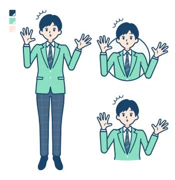 Simple school boy Green Blazer surprise Illustrazione stock