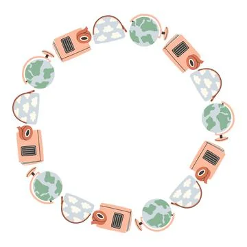 Simple school circle frame. Round school themed border made of different school Stock Illustration
