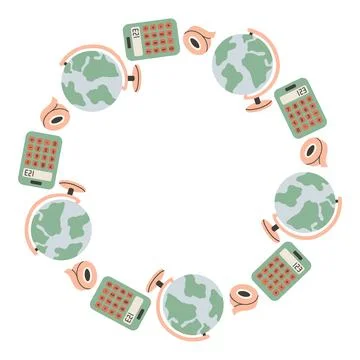 Simple school circle frame. Round school themed border made of different school Stock Illustration