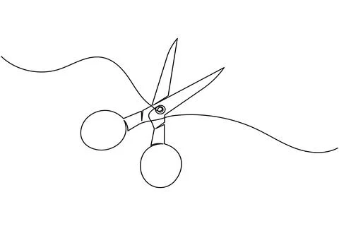 Simple scissors outline continuous line drawing isolated on white background Stock Illustration