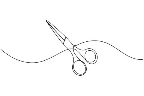 Simple scissors outline continuous line drawing isolated on white background Stock Illustration