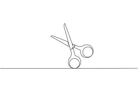 Simple scissors outline continuous line drawing isolated on white background Stock Illustration