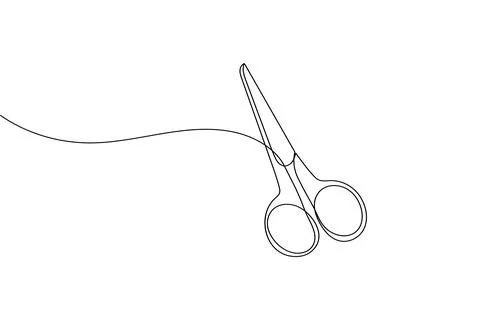 Simple scissors outline continuous line drawing isolated on white background Stock Illustration
