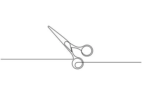 Simple scissors outline continuous line drawing isolated on white background Stock Illustration