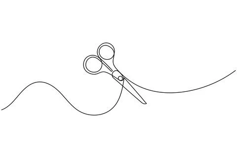 Simple scissors outline continuous line drawing isolated on white background Stock Illustration