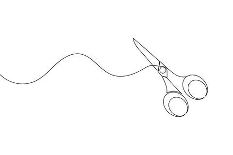 Simple scissors outline continuous line drawing isolated on white background Stock Illustration