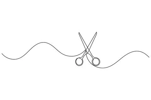 Simple scissors outline continuous line drawing isolated on white background Stock Illustration