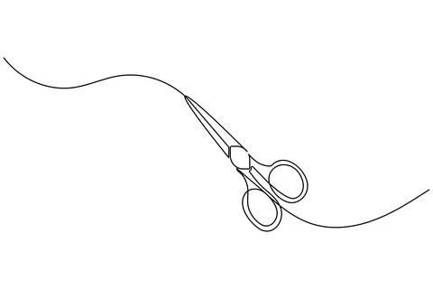 Simple scissors outline continuous line drawing isolated on white background Stock Illustration