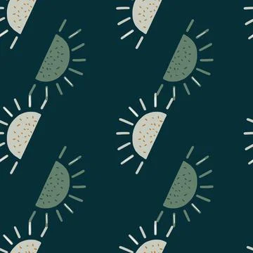 Simple scrapbook seamless weather pattern with ethnic sun symbol print. Navy  Illustrazione stock