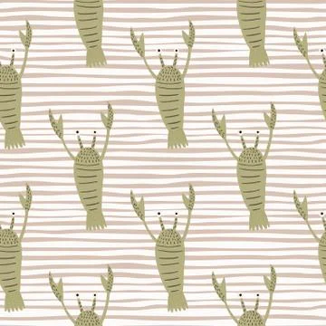 Simple seafood seamless pattern with lobster silhouettes. Beige cartoon ocean Stock Illustration