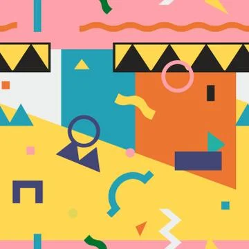 Simple seamless abstract memphis pattern with creative geometric shapes. Trendy Stock Illustration