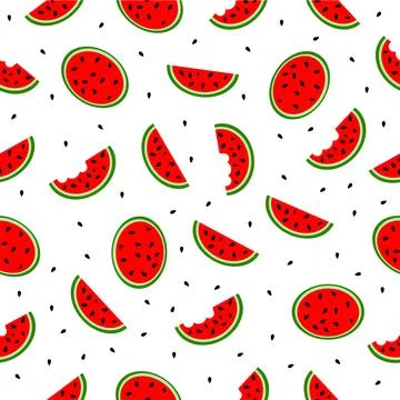 Simple seamless background vector set 4 watermelon, water melon and seed Stock Illustration