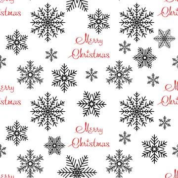 Simple seamless black and red Christmas pattern of snowflakes on a white ba.. Stock Illustration