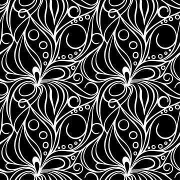 Simple seamless black and white floral pattern, texture, design Illustrazione stock