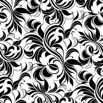 Simple seamless black and white floral pattern, texture, design Stock Illustration