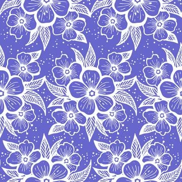 Simple seamless blue and white floral pattern, texture, design Stock Illustration