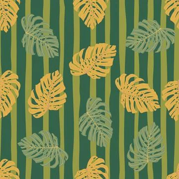Simple seamless botanic pattern with exotic foliage monstera print. Striped g Stock Illustration