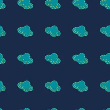 Simple seamless cartoon pattern with hand drawn turquoise clouds silhouettes. Stock Illustration