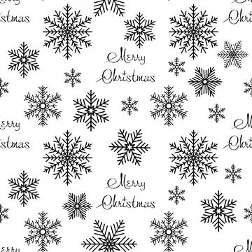 Simple seamless Christmas pattern of black snowflakes on a white background.. Stock Illustration