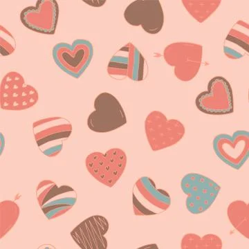 Simple seamless colorful retro pattern with hearts - doodle style. Valentines イラスト素材