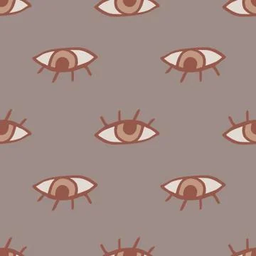 Simple seamless doodle pattern with eyes. Pastel tones creative artwork. Stock Illustration