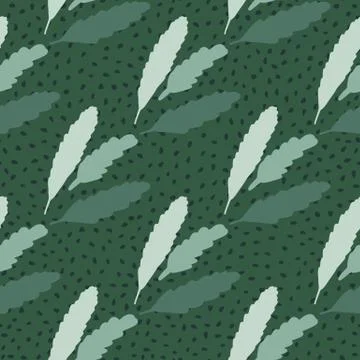 Simple seamless doodle pattern with floral leaves on green background with do Stock Illustration